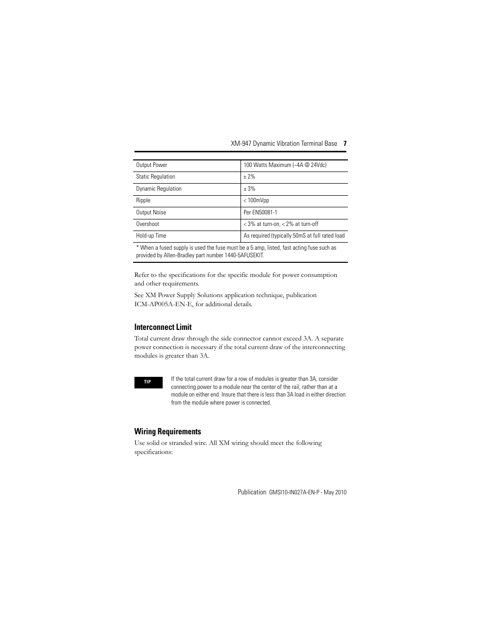 Interconnect limit, Wiring requirements | Rockwell Automation 1440-TB-H XM-947 Dynamic Vibration Terminal Base User Manual | Page 7 / 24