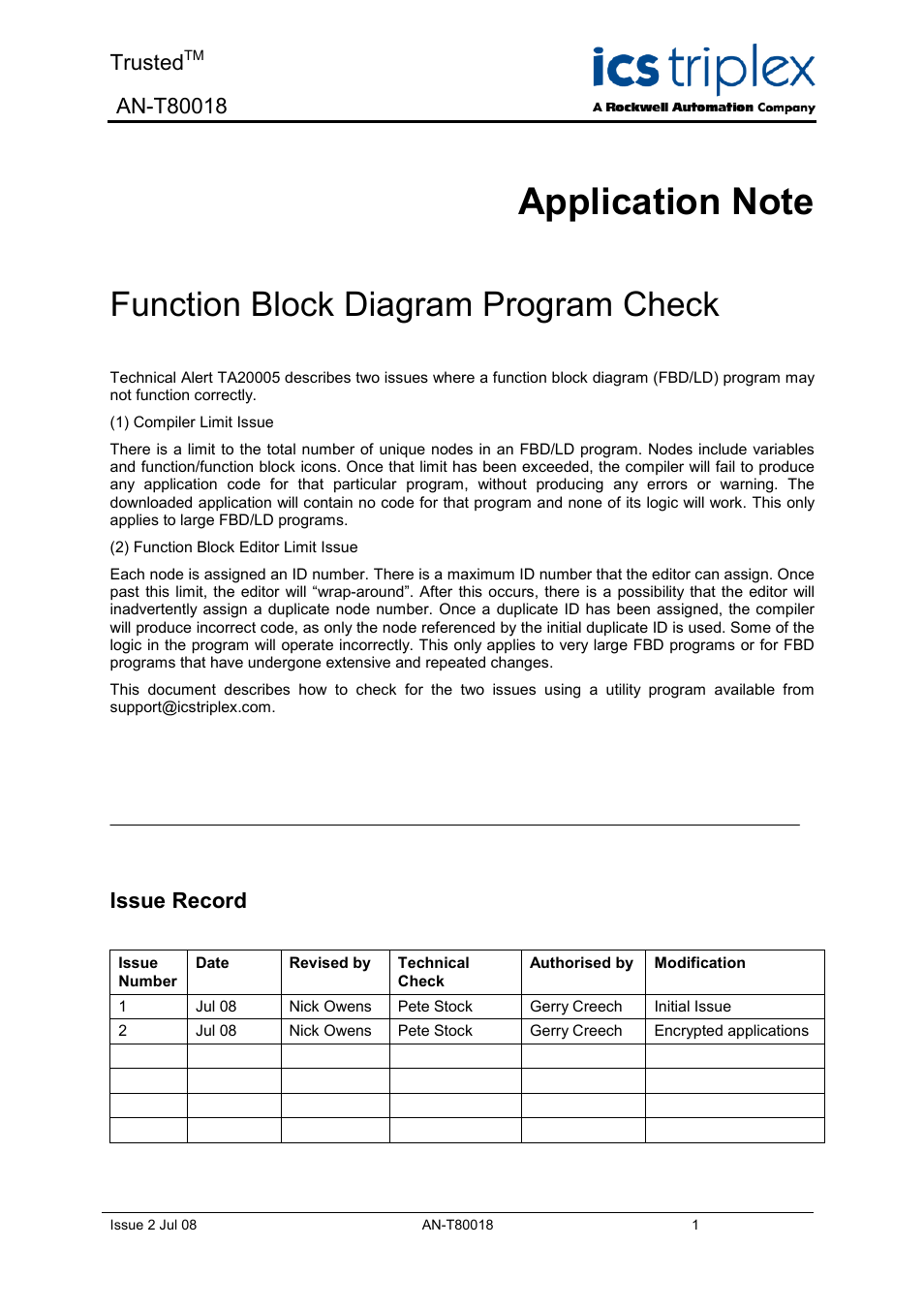 Rockwell Automation T80018 Application Note Function Block Diagram Program Check User Manual | 4 pages
