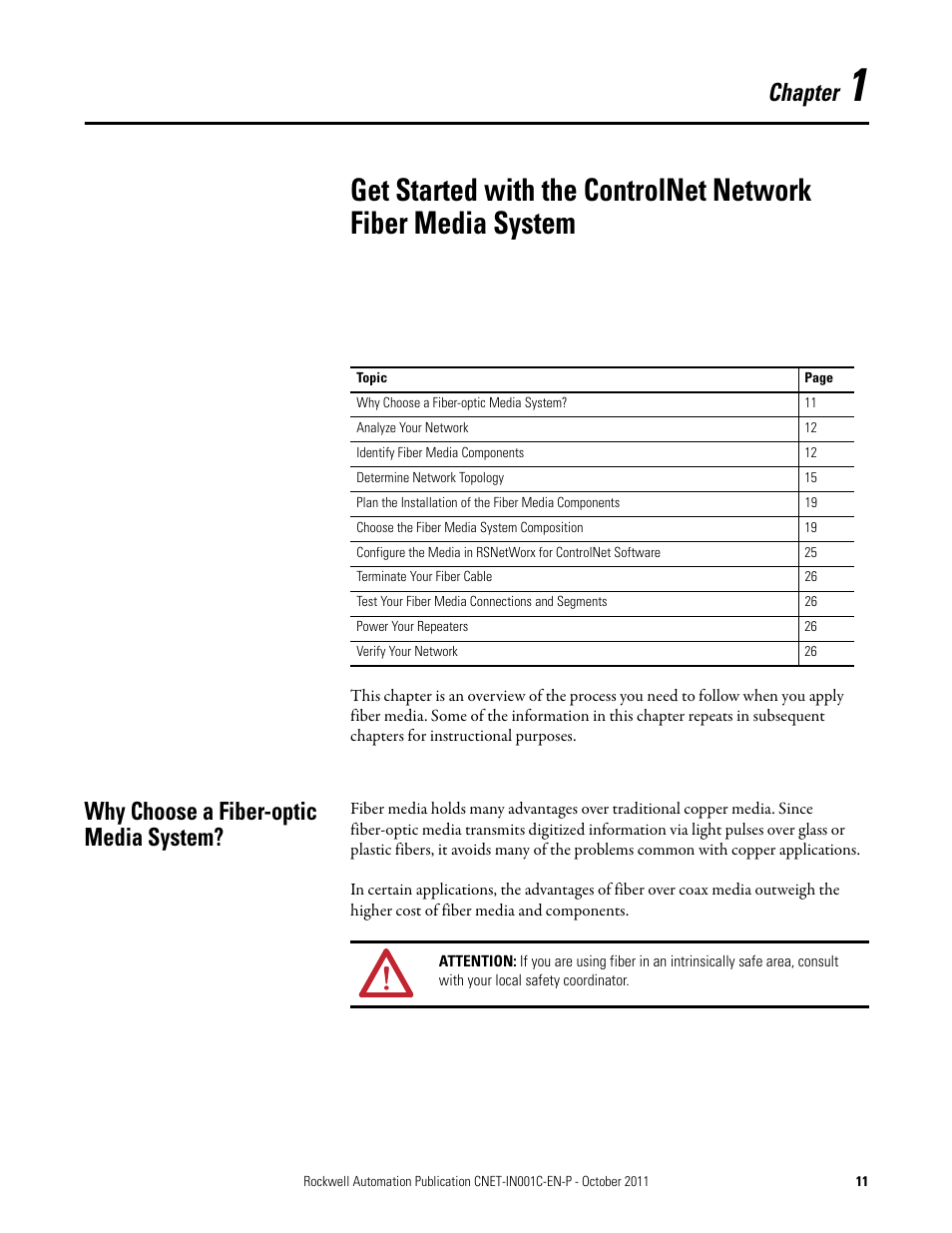 Why choose a fiber-optic media system, Chapter 1, Chapter | Rockwell Automation 1786-series ControlNet Fiber Media Planning and Installation Guide User Manual | Page 11 / 88