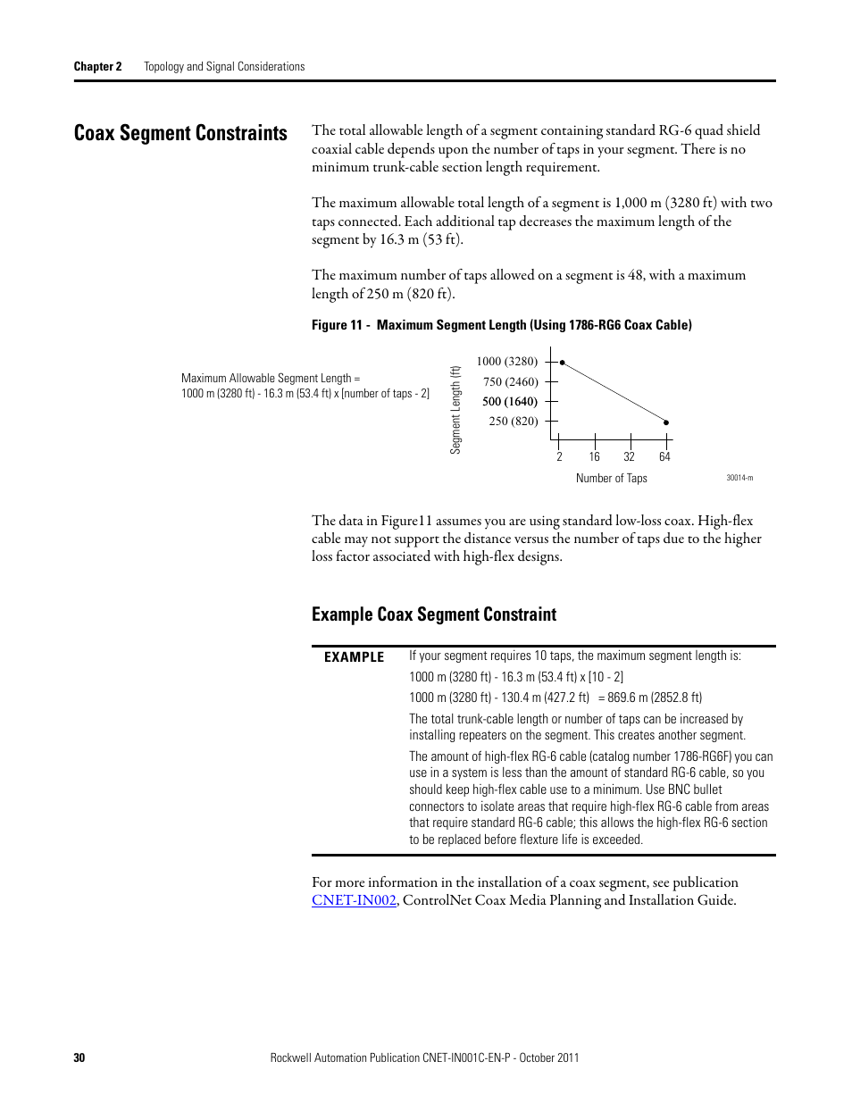 Coax segment constraints, Example coax segment constraint | Rockwell Automation 1786-series ControlNet Fiber Media Planning and Installation Guide User Manual | Page 30 / 88