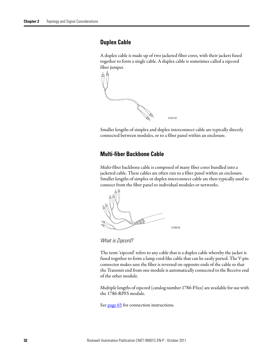 Duplex cable multi-fiber backbone cable, Duplex cable, Multi-fiber backbone cable | Rockwell Automation 1786-series ControlNet Fiber Media Planning and Installation Guide User Manual | Page 32 / 88