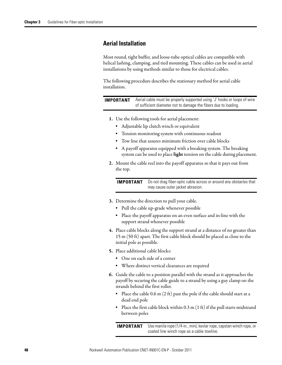 Aerial installation | Rockwell Automation 1786-series ControlNet Fiber Media Planning and Installation Guide User Manual | Page 48 / 88
