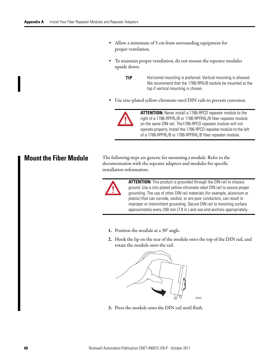 Mount the fiber module | Rockwell Automation 1786-series ControlNet Fiber Media Planning and Installation Guide User Manual | Page 60 / 88