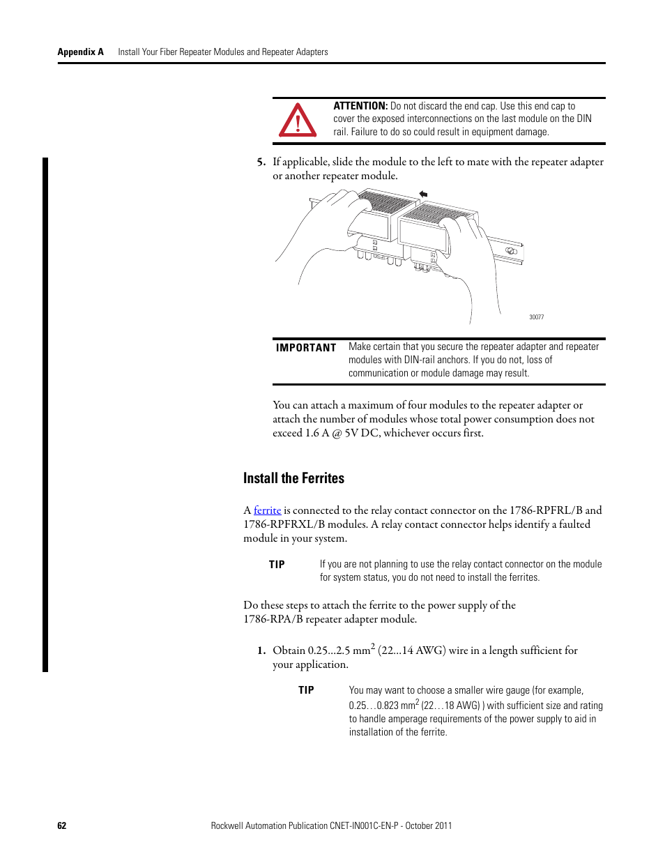 Install the ferrites | Rockwell Automation 1786-series ControlNet Fiber Media Planning and Installation Guide User Manual | Page 62 / 88
