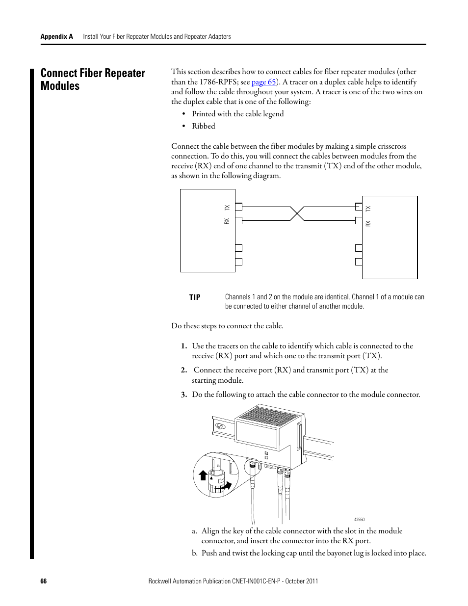 Connect fiber repeater modules | Rockwell Automation 1786-series ControlNet Fiber Media Planning and Installation Guide User Manual | Page 66 / 88