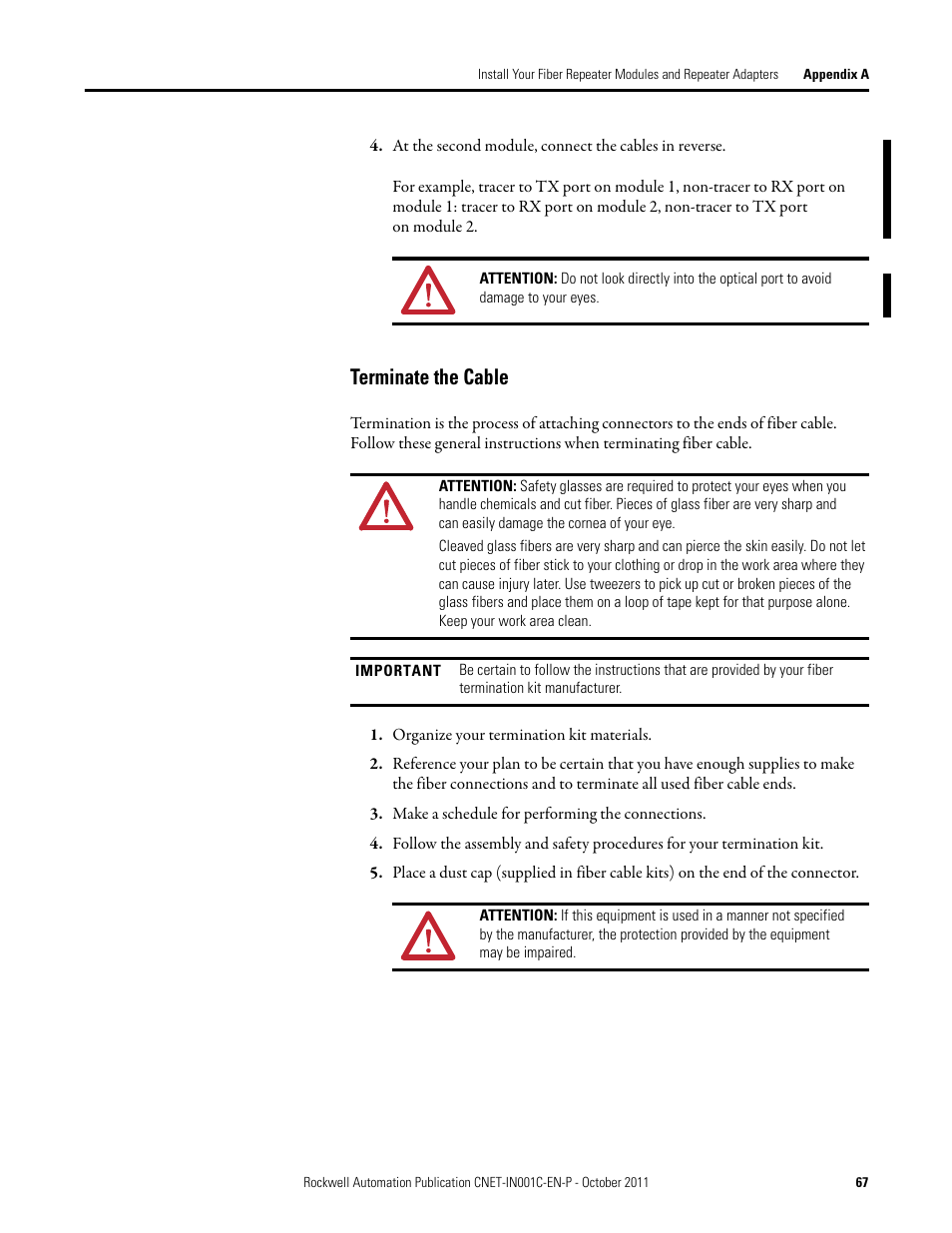 Terminate the cable | Rockwell Automation 1786-series ControlNet Fiber Media Planning and Installation Guide User Manual | Page 67 / 88