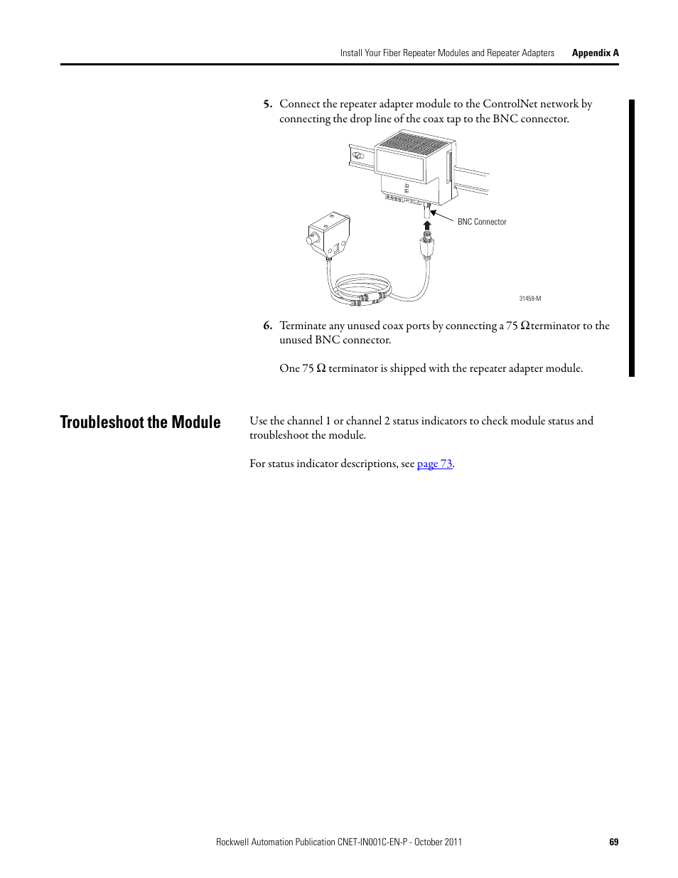 Troubleshoot the module | Rockwell Automation 1786-series ControlNet Fiber Media Planning and Installation Guide User Manual | Page 69 / 88