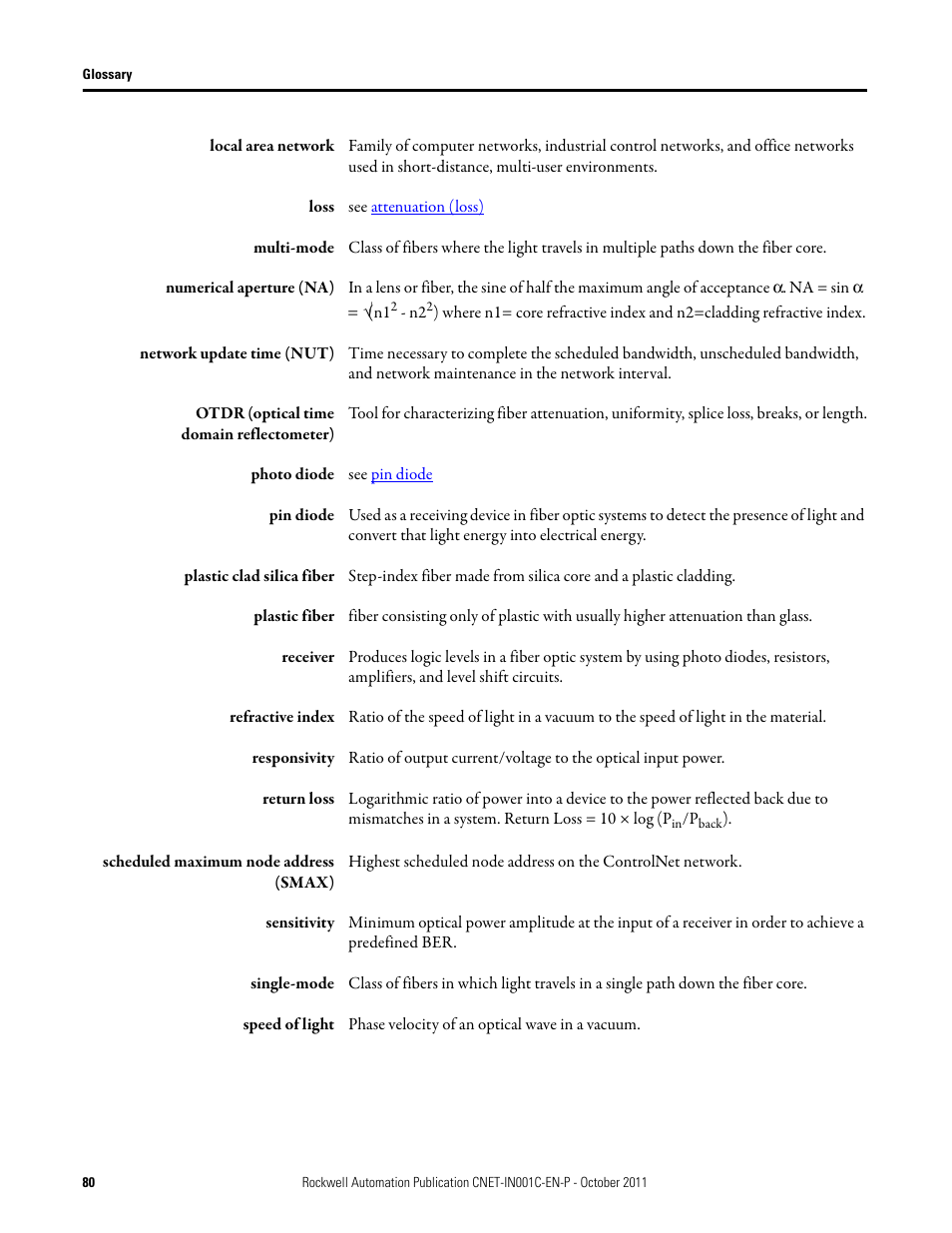 Rockwell Automation 1786-series ControlNet Fiber Media Planning and Installation Guide User Manual | Page 80 / 88