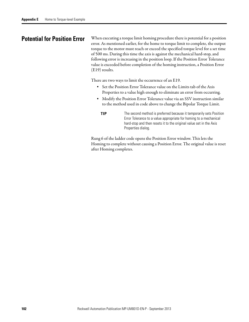 Potential for position error | Rockwell Automation MPAS Integrated Linear Stages User Manual | Page 102 / 112