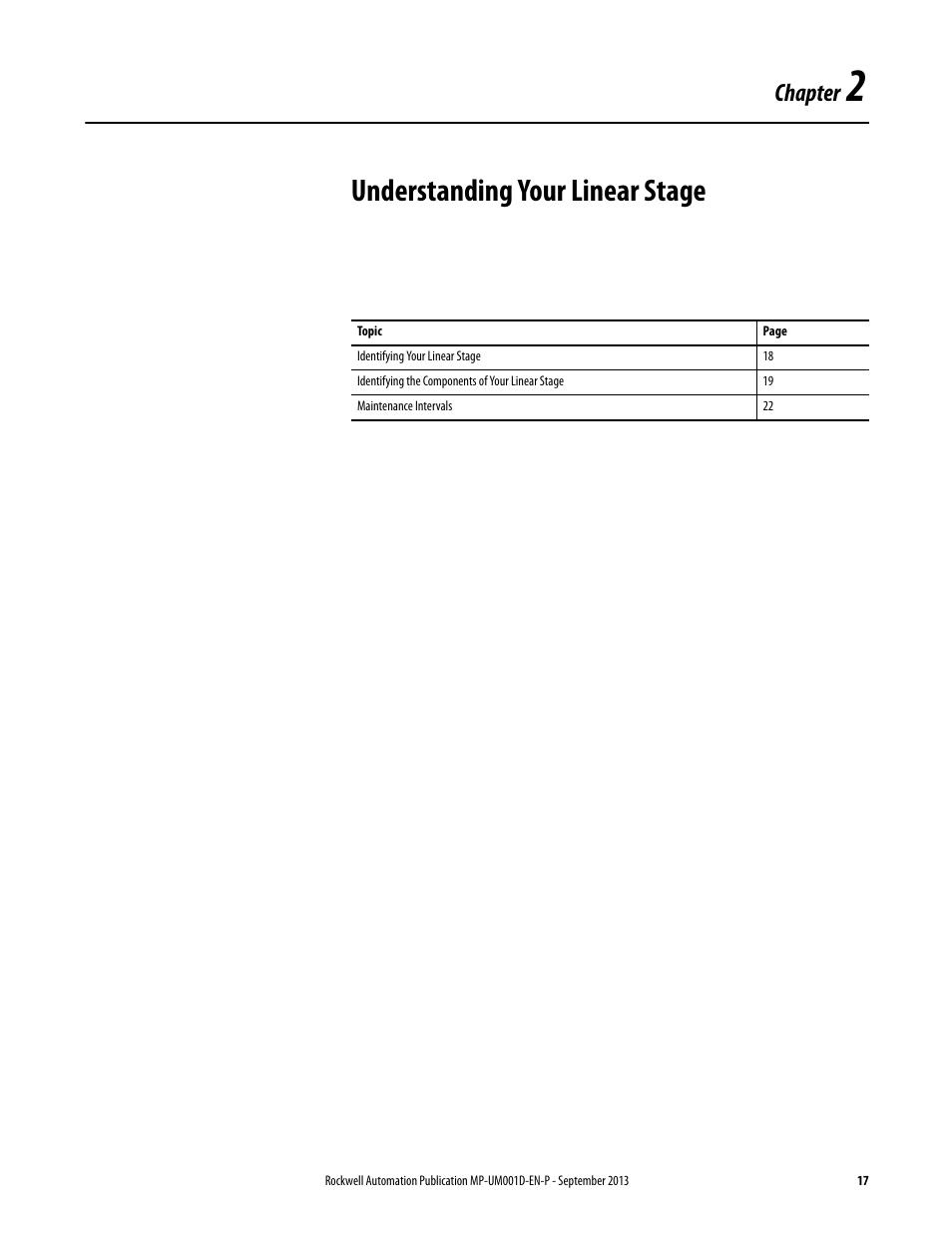 Chapter 2 - understanding your linear stage, Chapter 2, Understanding your linear stage | Chapter | Rockwell Automation MPAS Integrated Linear Stages User Manual | Page 17 / 112