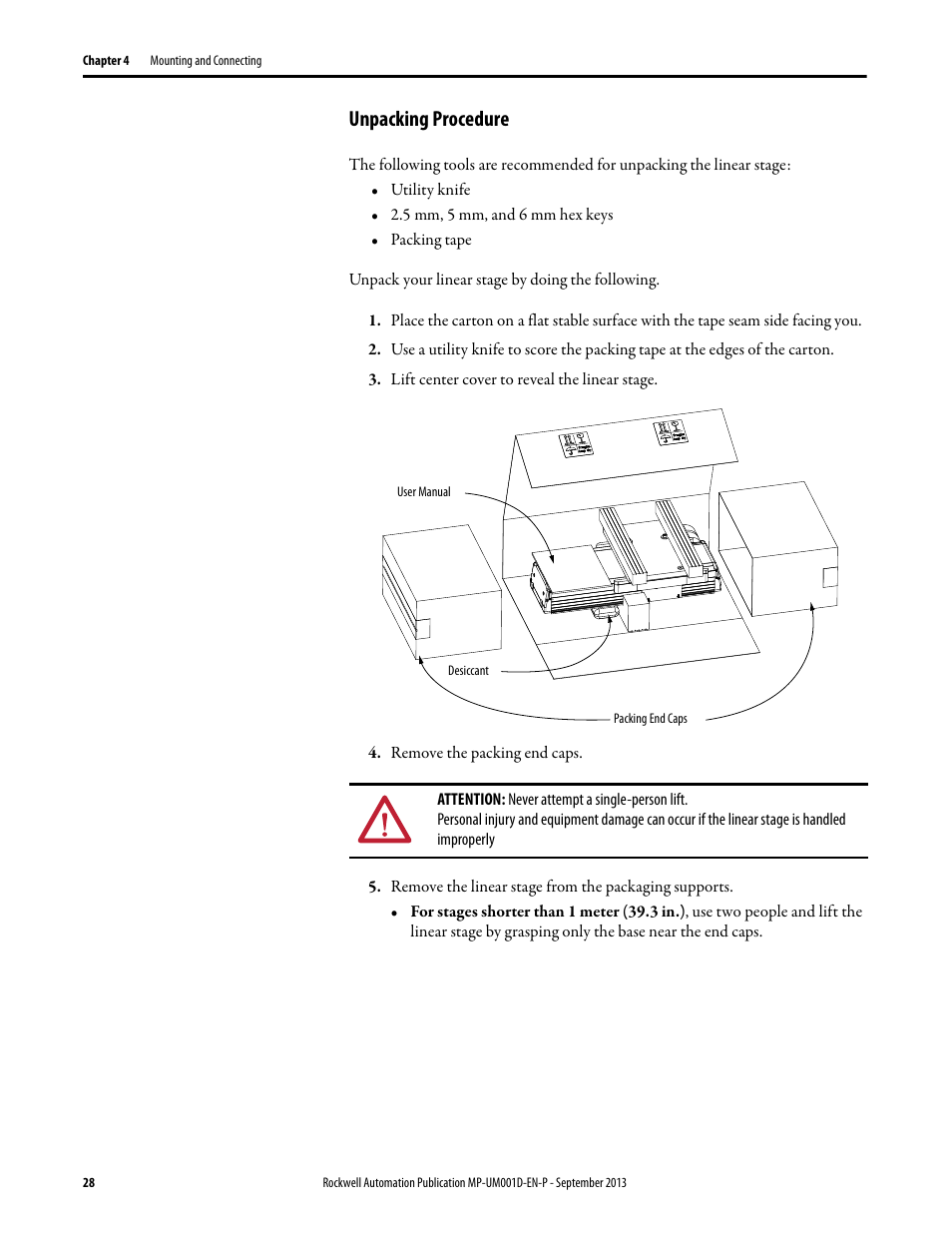 Unpacking procedure | Rockwell Automation MPAS Integrated Linear Stages User Manual | Page 28 / 112