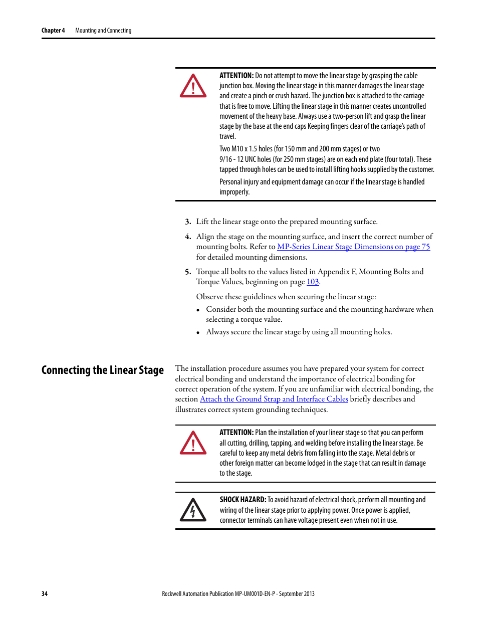 Connecting the linear stage | Rockwell Automation MPAS Integrated Linear Stages User Manual | Page 34 / 112