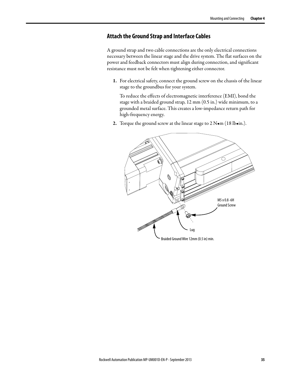 Attach the ground strap and interface cables | Rockwell Automation MPAS Integrated Linear Stages User Manual | Page 35 / 112