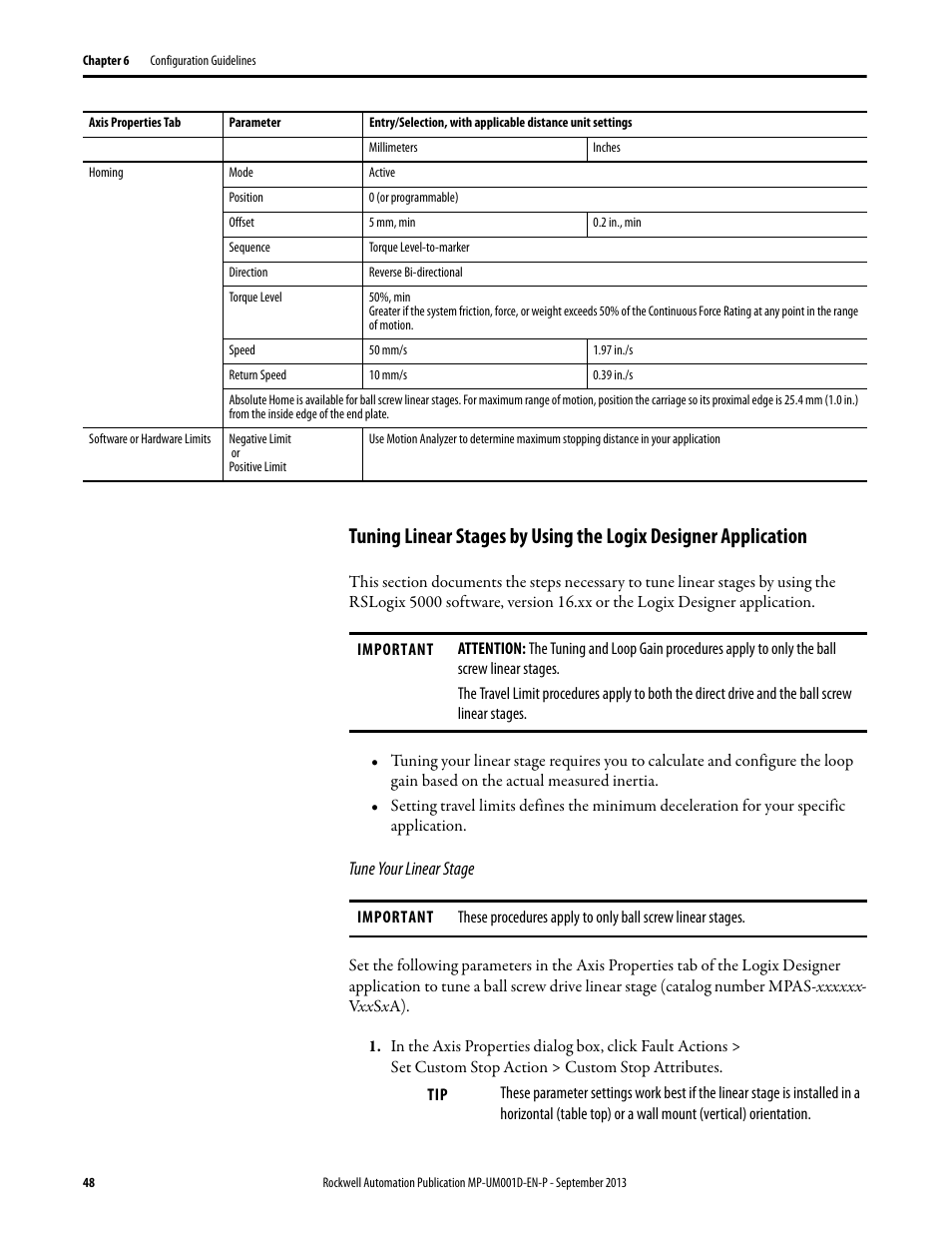 Rockwell Automation MPAS Integrated Linear Stages User Manual | Page 48 / 112
