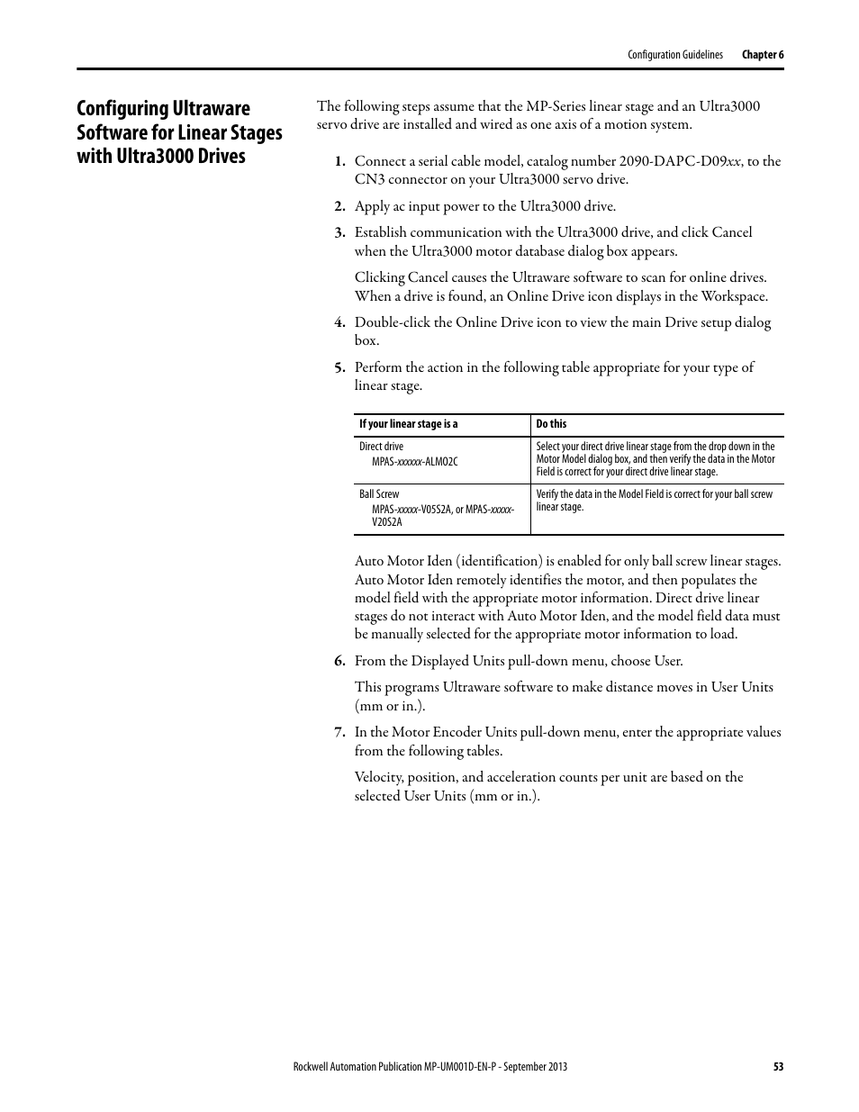 Configuring ultraware software for linear stages, With ultra3000 drives | Rockwell Automation MPAS Integrated Linear Stages User Manual | Page 53 / 112