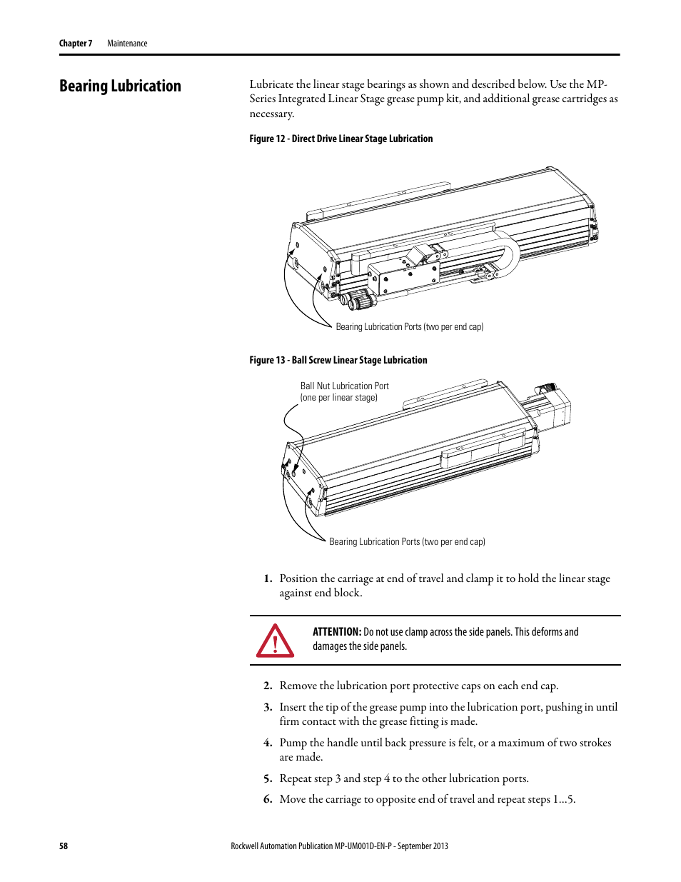 Bearing lubrication | Rockwell Automation MPAS Integrated Linear Stages User Manual | Page 58 / 112