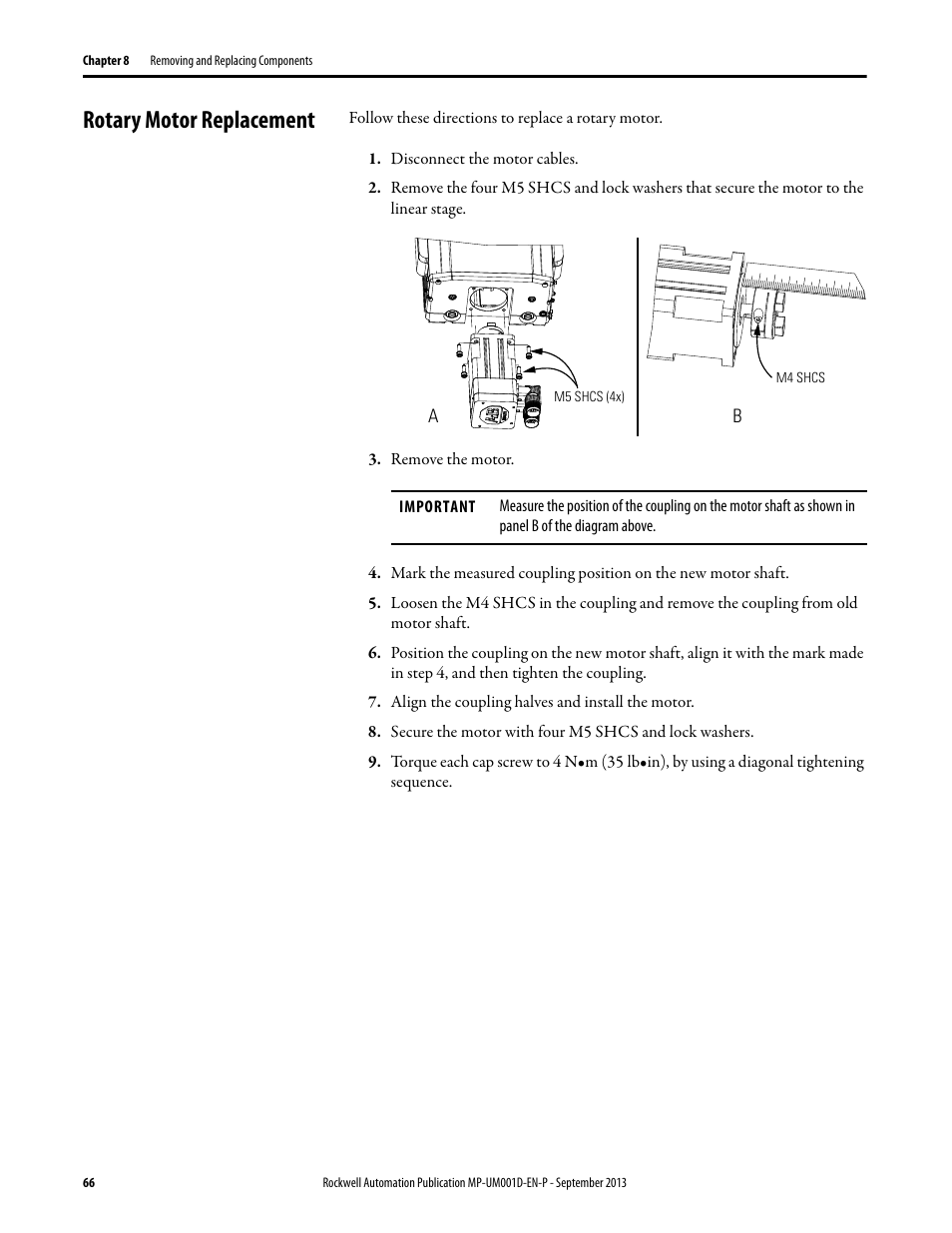 Rotary motor replacement | Rockwell Automation MPAS Integrated Linear Stages User Manual | Page 66 / 112