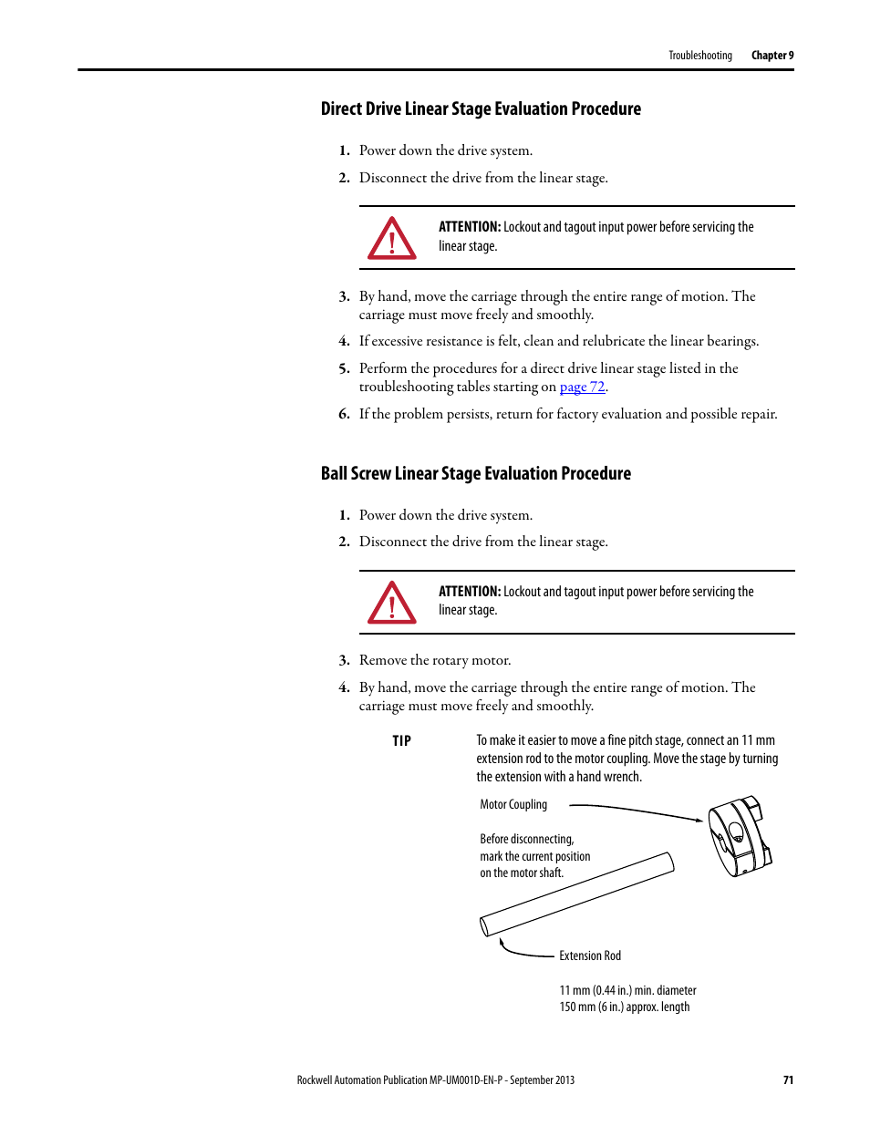 Direct drive linear stage evaluation procedure, Ball screw linear stage evaluation procedure | Rockwell Automation MPAS Integrated Linear Stages User Manual | Page 71 / 112