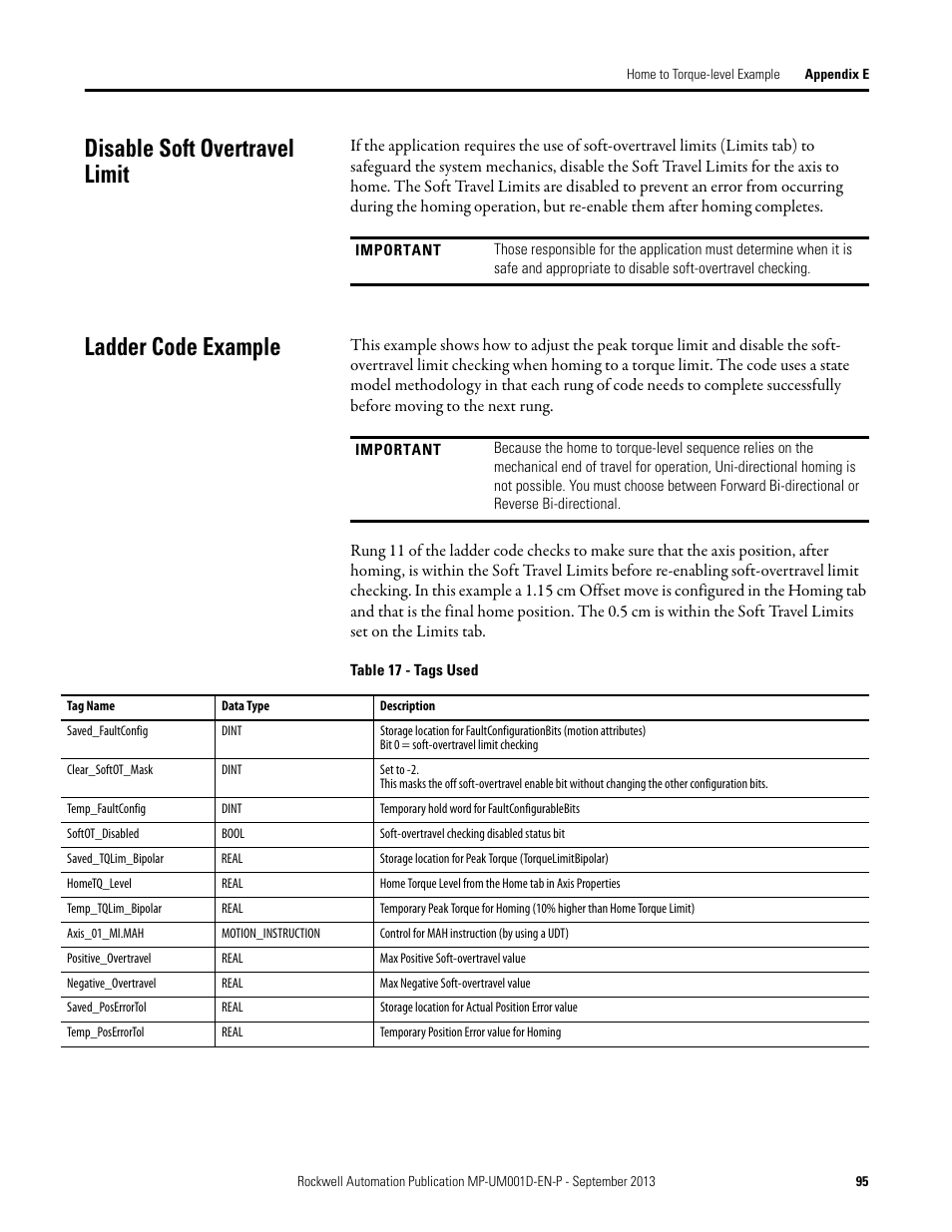 Disable soft overtravel limit, Ladder code example, Disable soft overtravel limit ladder code example | Rockwell Automation MPAS Integrated Linear Stages User Manual | Page 95 / 112