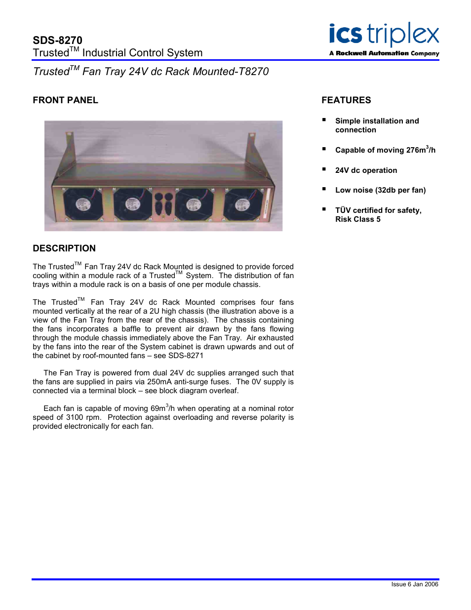 Rockwell Automation T8270 Trusted Fan-Tray 24V dc Rack Mounted User Manual | 2 pages