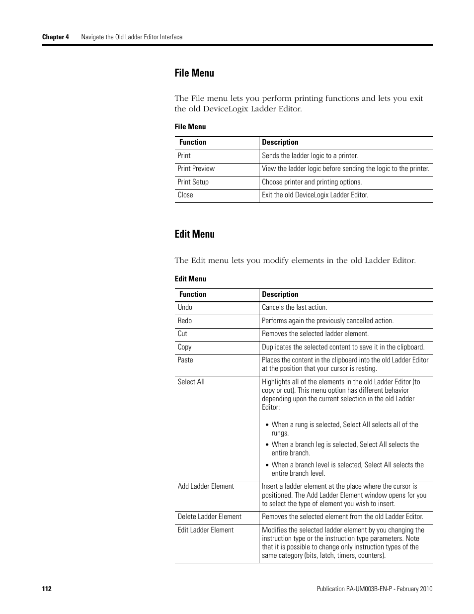 File menu, Edit menu | Rockwell Automation DeviceLogix System User Manual User Manual | Page 112 / 209