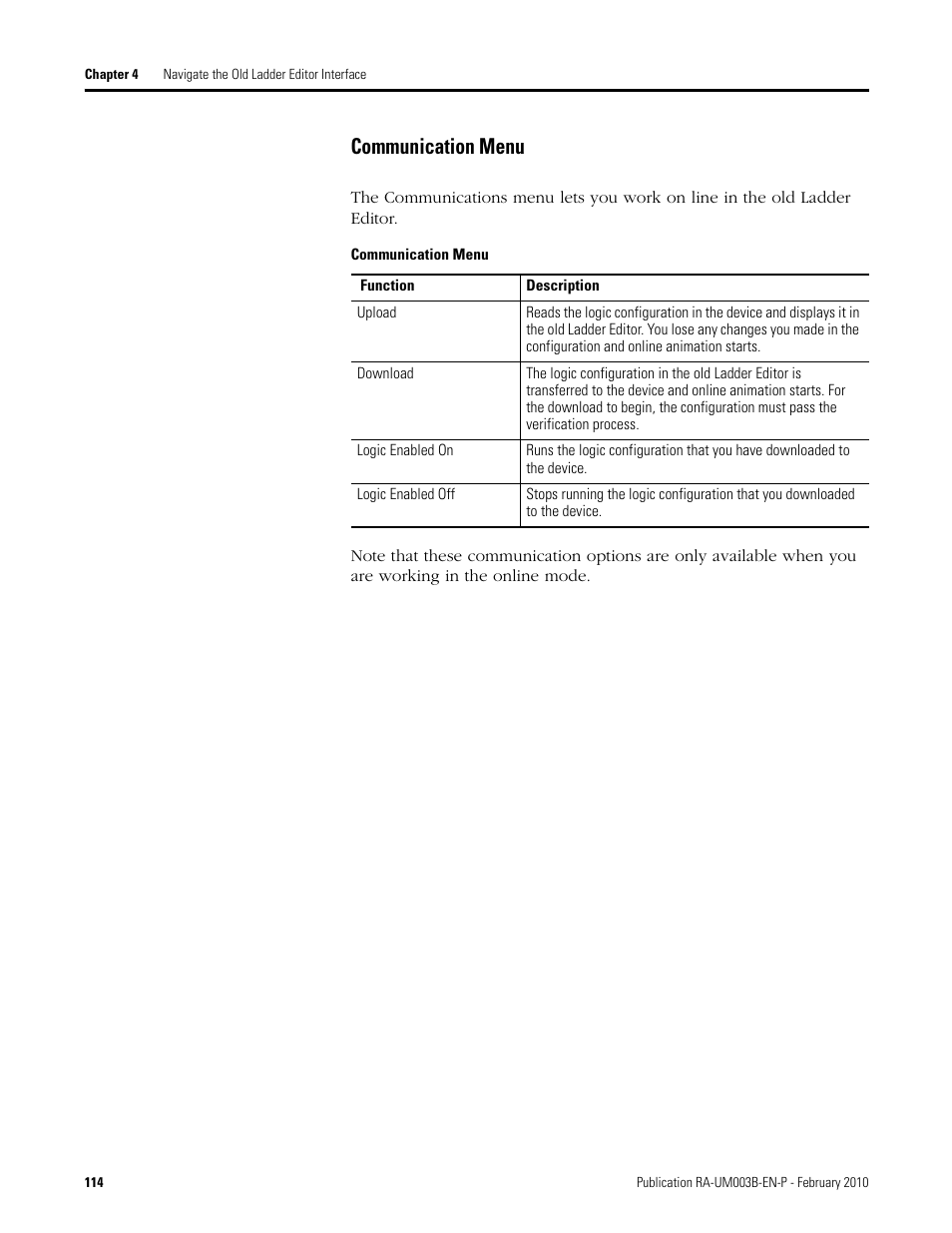 Communication menu | Rockwell Automation DeviceLogix System User Manual User Manual | Page 114 / 209