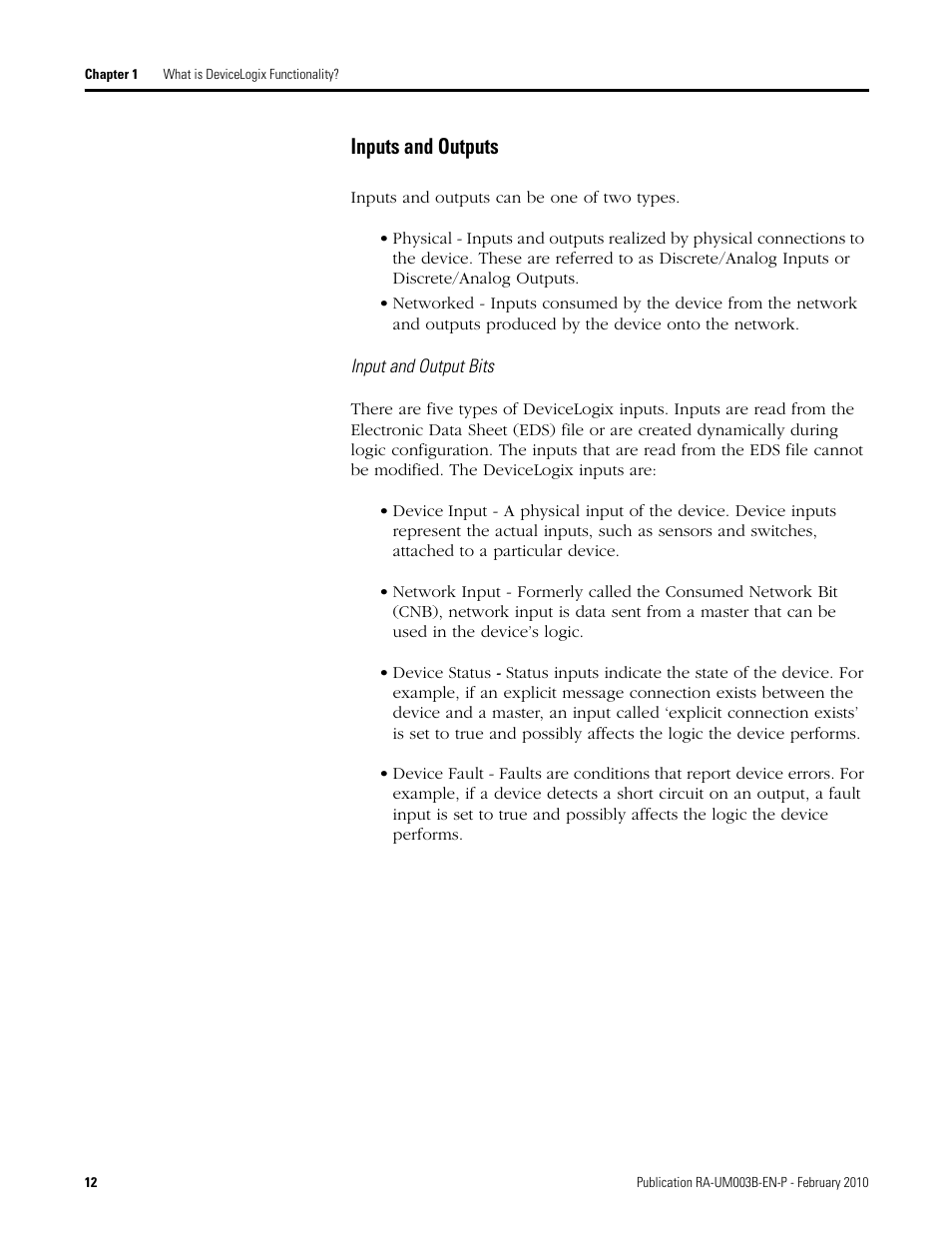 Inputs and outputs | Rockwell Automation DeviceLogix System User Manual User Manual | Page 12 / 209