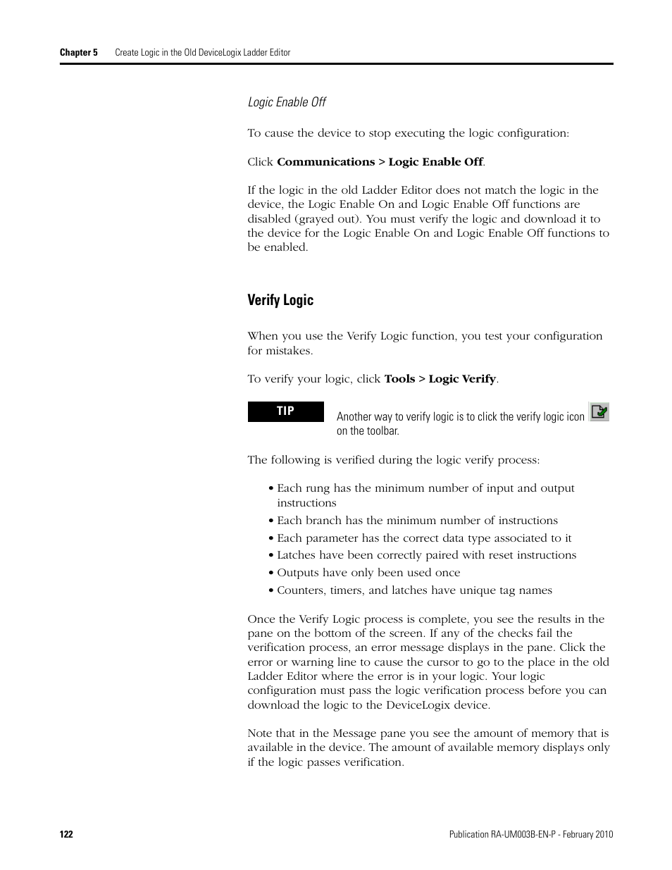 Verify logic | Rockwell Automation DeviceLogix System User Manual User Manual | Page 122 / 209