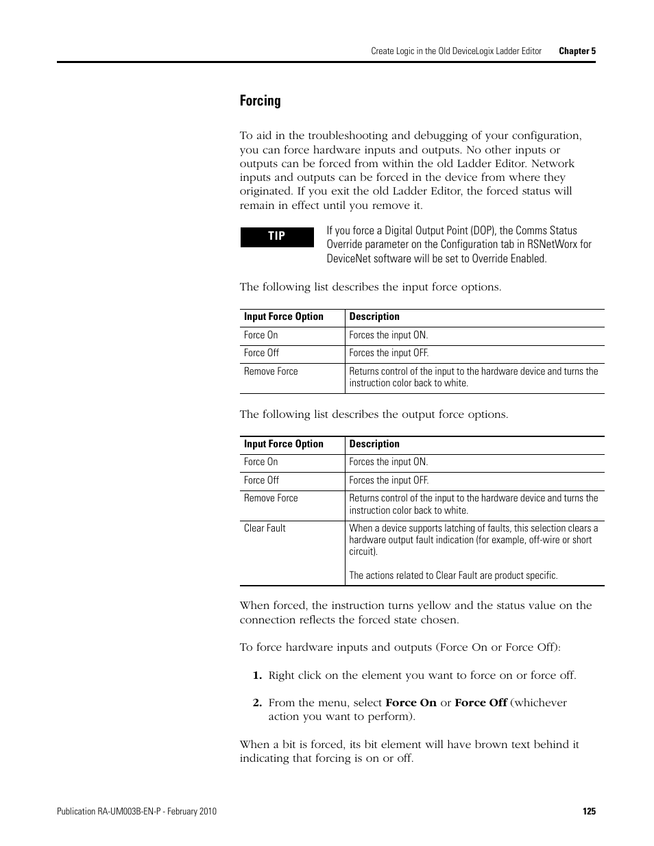 Forcing | Rockwell Automation DeviceLogix System User Manual User Manual | Page 125 / 209