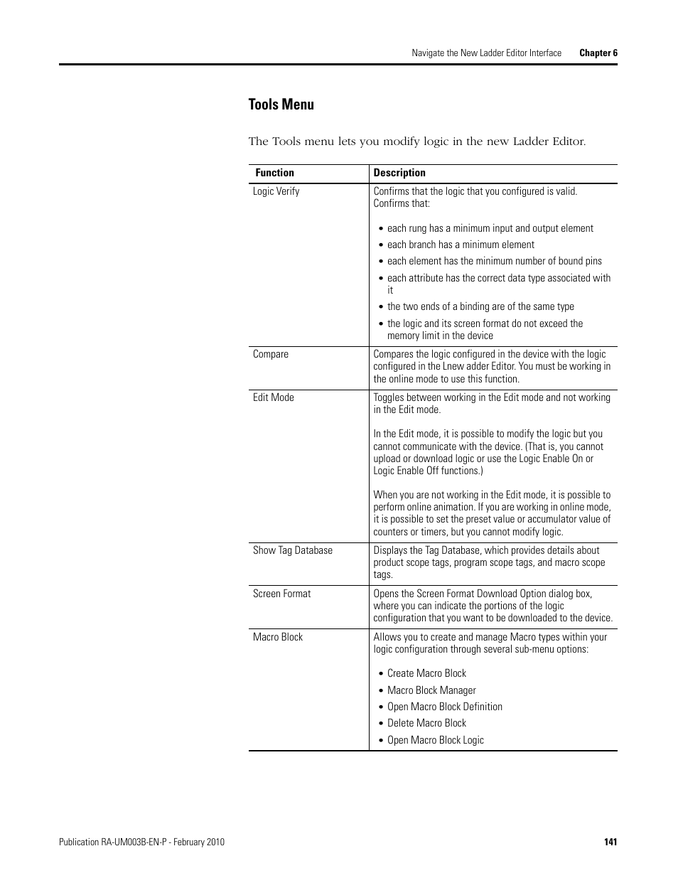 Tools menu | Rockwell Automation DeviceLogix System User Manual User Manual | Page 141 / 209