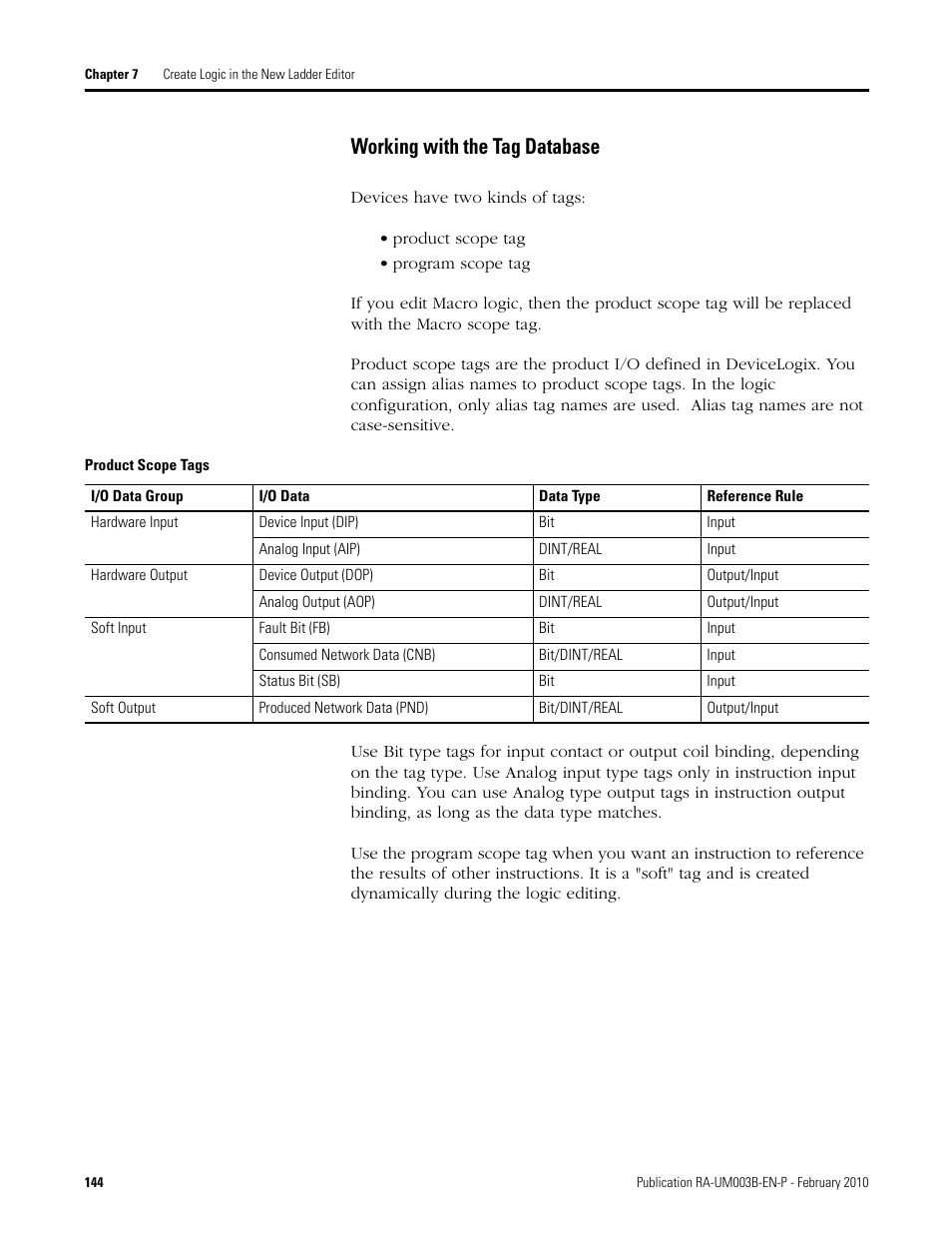 Working with the tag database | Rockwell Automation DeviceLogix System User Manual User Manual | Page 144 / 209