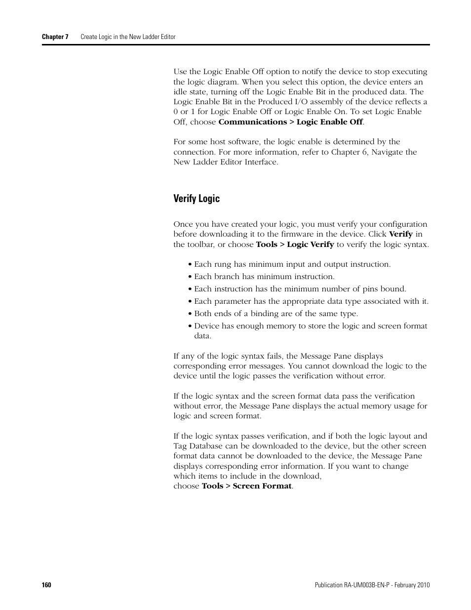 Verify logic | Rockwell Automation DeviceLogix System User Manual User Manual | Page 160 / 209