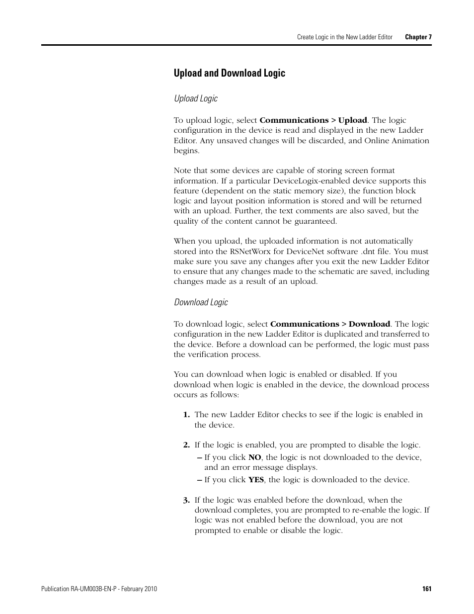 Upload and download logic | Rockwell Automation DeviceLogix System User Manual User Manual | Page 161 / 209