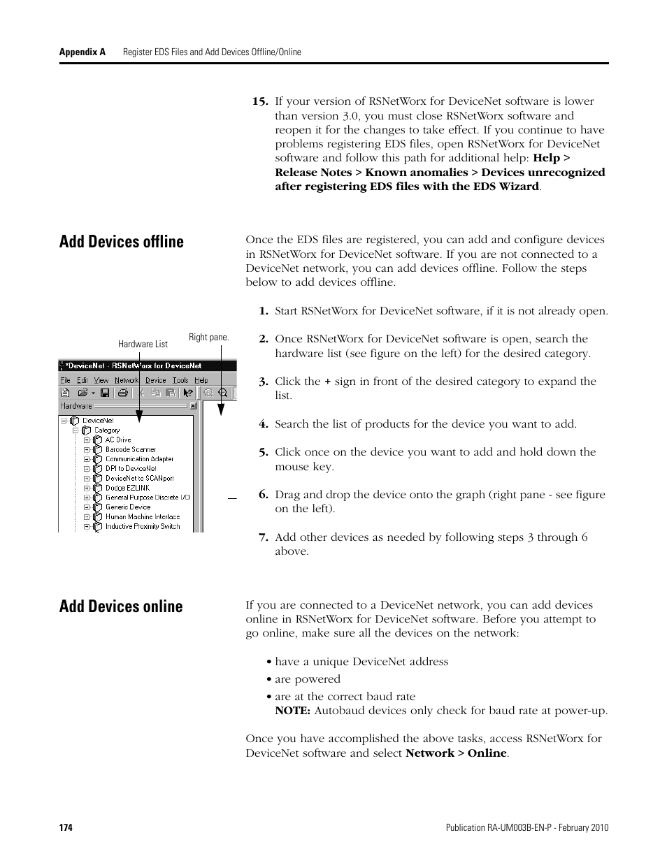 Add devices offline, Add devices online | Rockwell Automation DeviceLogix System User Manual User Manual | Page 174 / 209