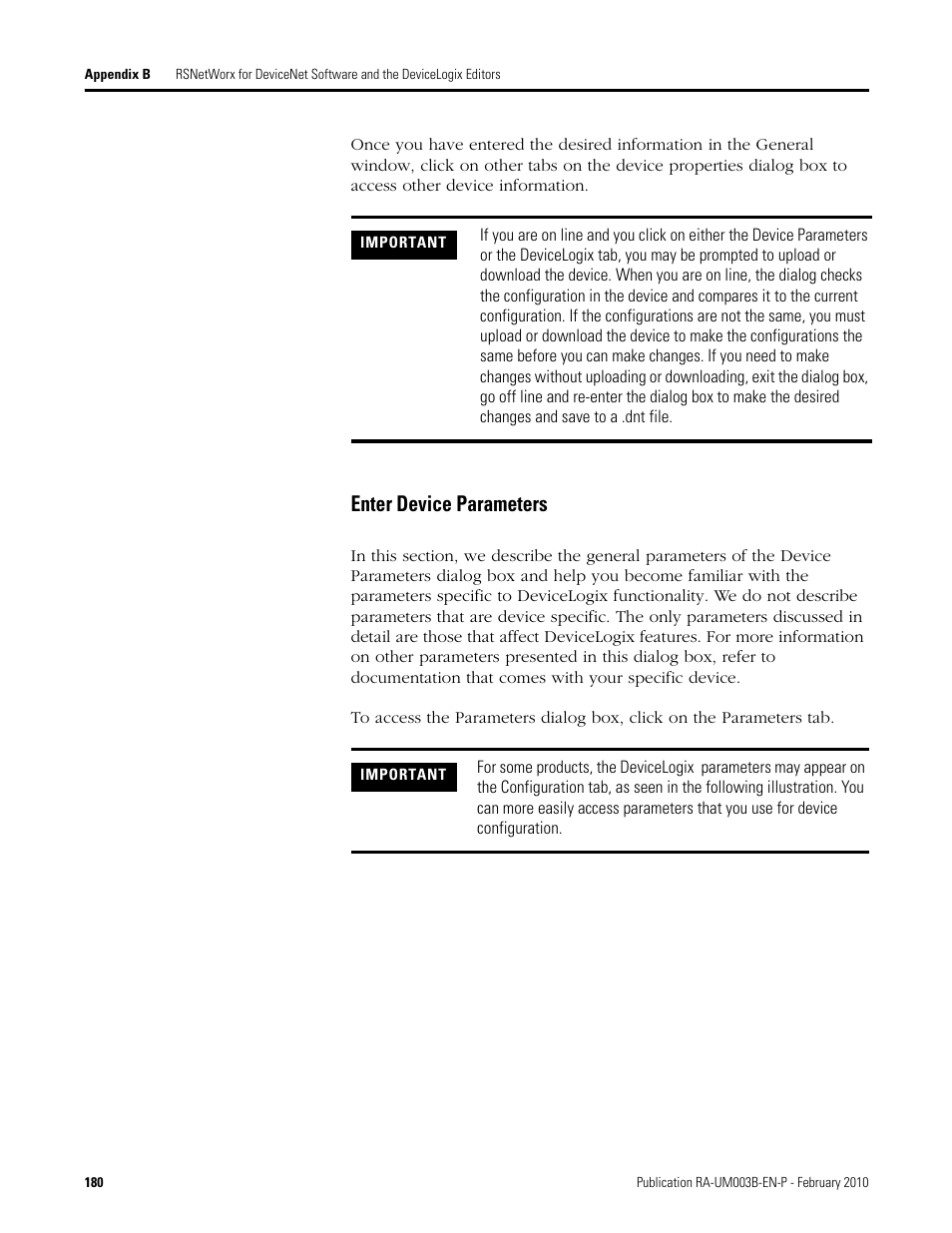 Enter device parameters | Rockwell Automation DeviceLogix System User Manual User Manual | Page 180 / 209