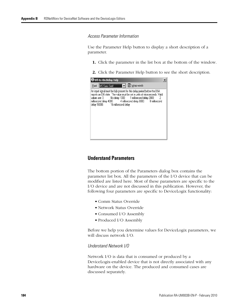 Understand parameters | Rockwell Automation DeviceLogix System User Manual User Manual | Page 184 / 209