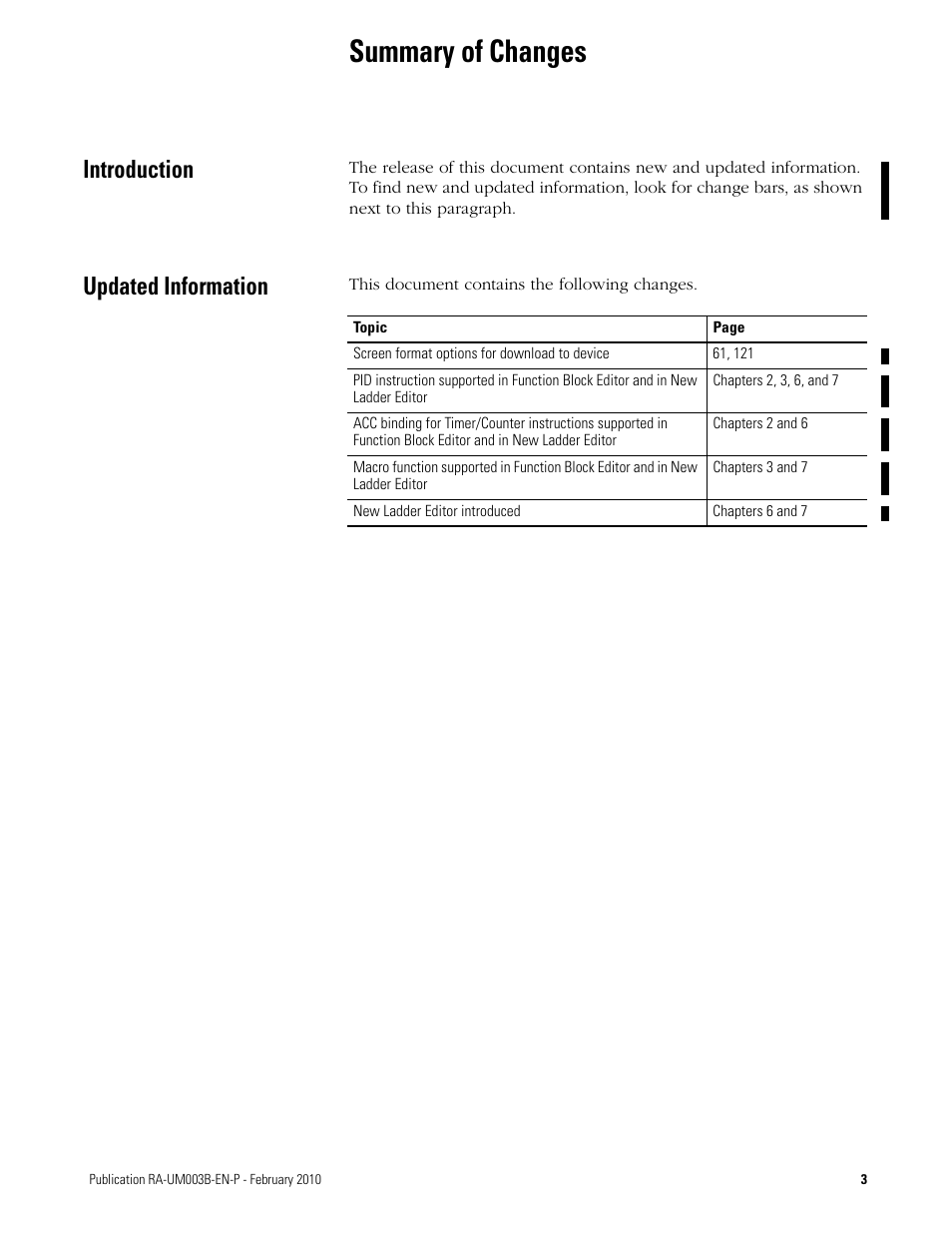 Summary of changes, Introduction, Updated information | Rockwell Automation DeviceLogix System User Manual User Manual | Page 3 / 209