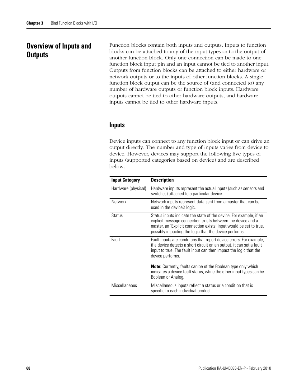Overview of inputs and outputs, Inputs | Rockwell Automation DeviceLogix System User Manual User Manual | Page 68 / 209