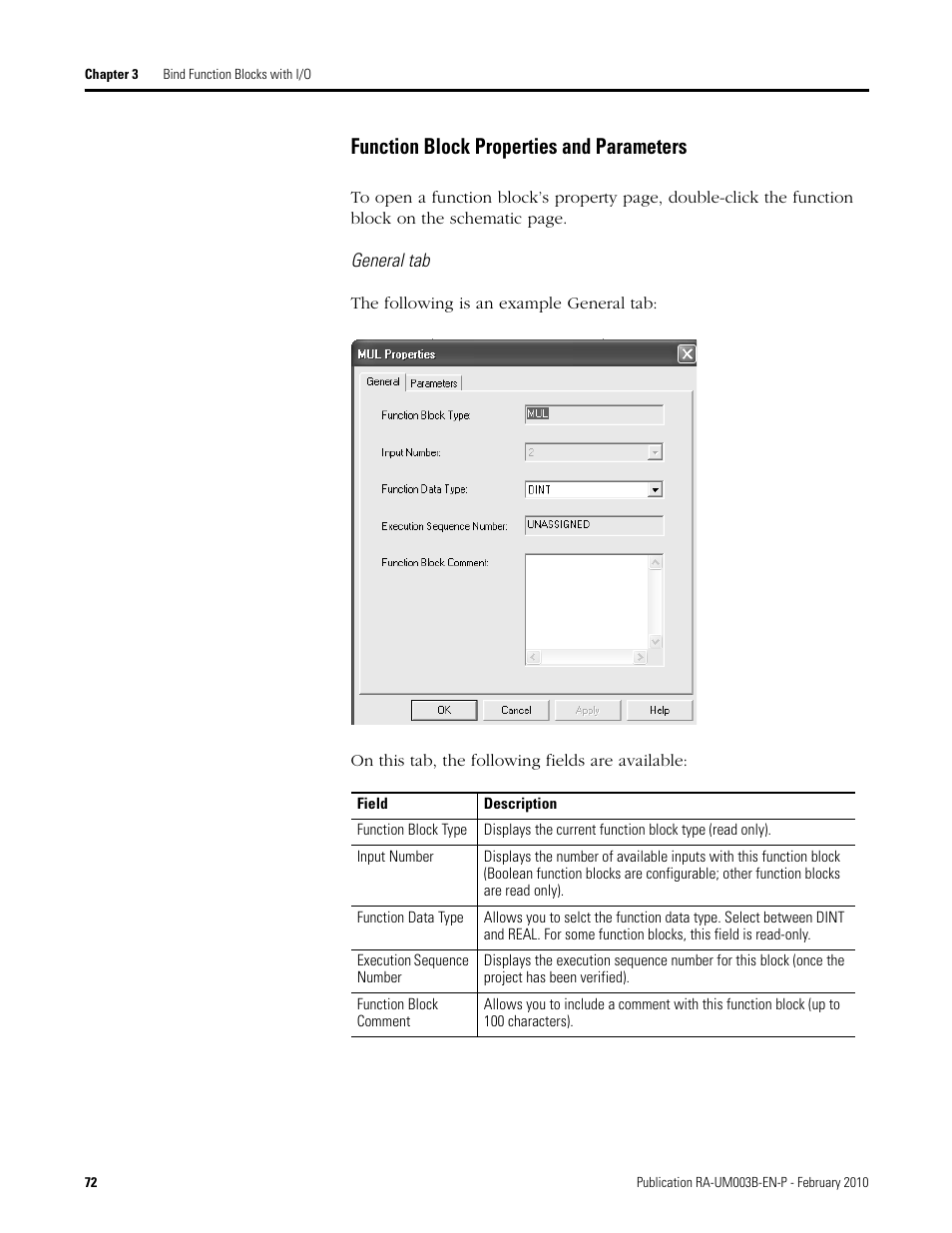 Function block properties and parameters | Rockwell Automation DeviceLogix System User Manual User Manual | Page 72 / 209