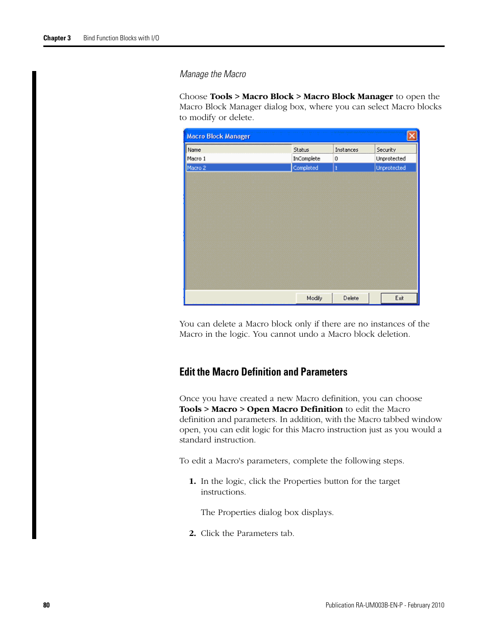 Edit the macro definition and parameters | Rockwell Automation DeviceLogix System User Manual User Manual | Page 80 / 209