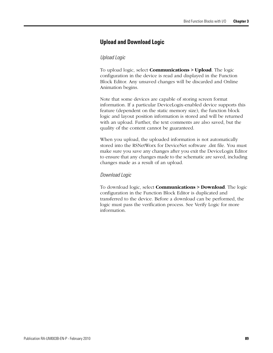 Upload and download logic | Rockwell Automation DeviceLogix System User Manual User Manual | Page 89 / 209