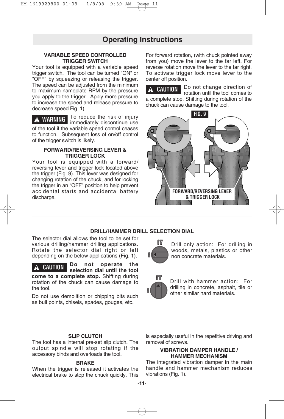 Operating instructions | Bosch Compact Rotary Hammer 11536C User Manual | Page 11 / 44