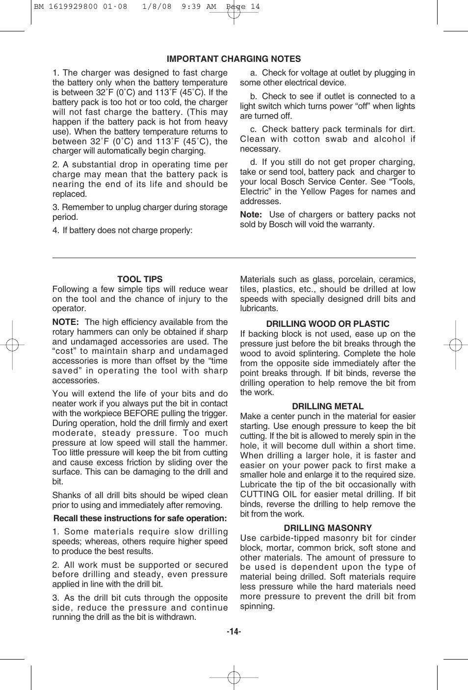 Bosch Compact Rotary Hammer 11536C User Manual | Page 14 / 44