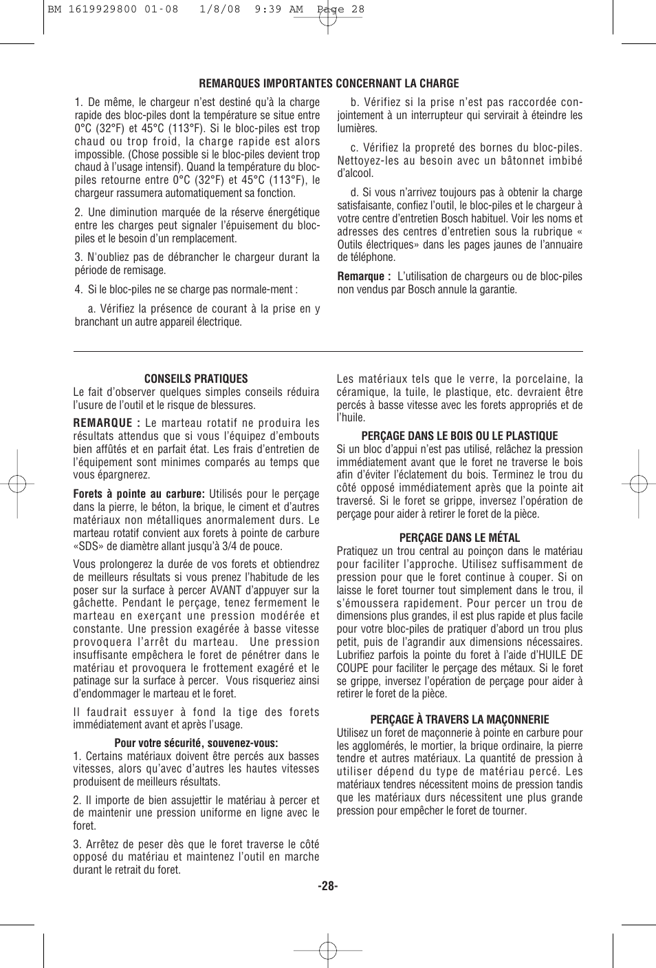 Bosch Compact Rotary Hammer 11536C User Manual | Page 28 / 44