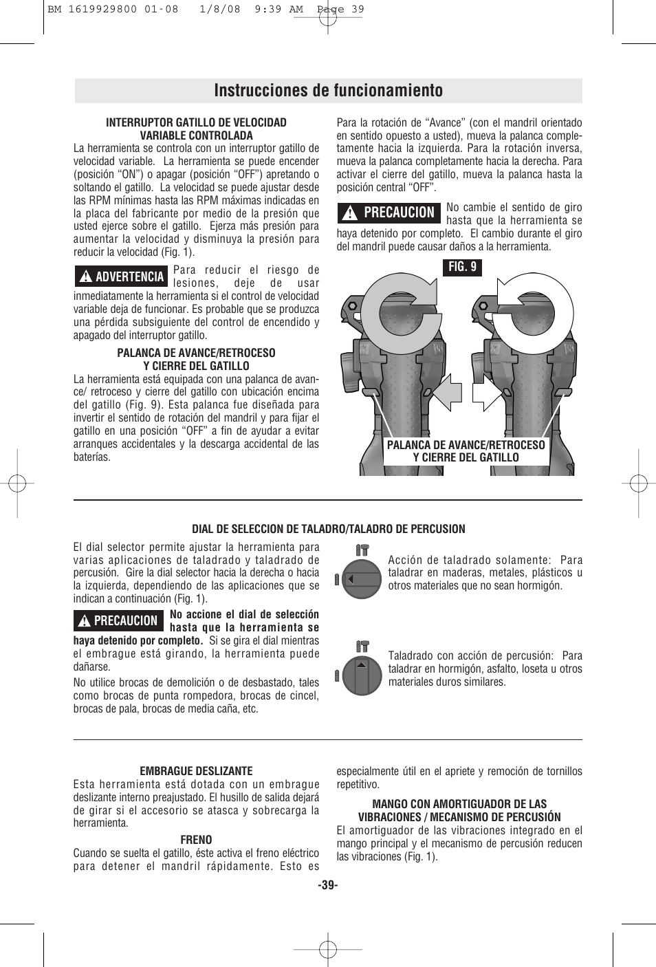 Instrucciones de funcionamiento | Bosch Compact Rotary Hammer 11536C User Manual | Page 39 / 44