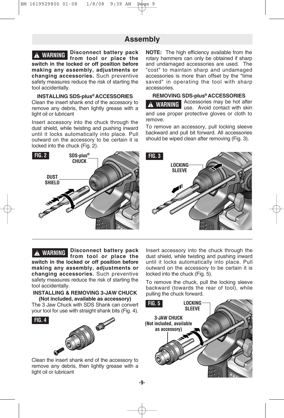 Assembly | Bosch Compact Rotary Hammer 11536C User Manual | Page 9 / 44