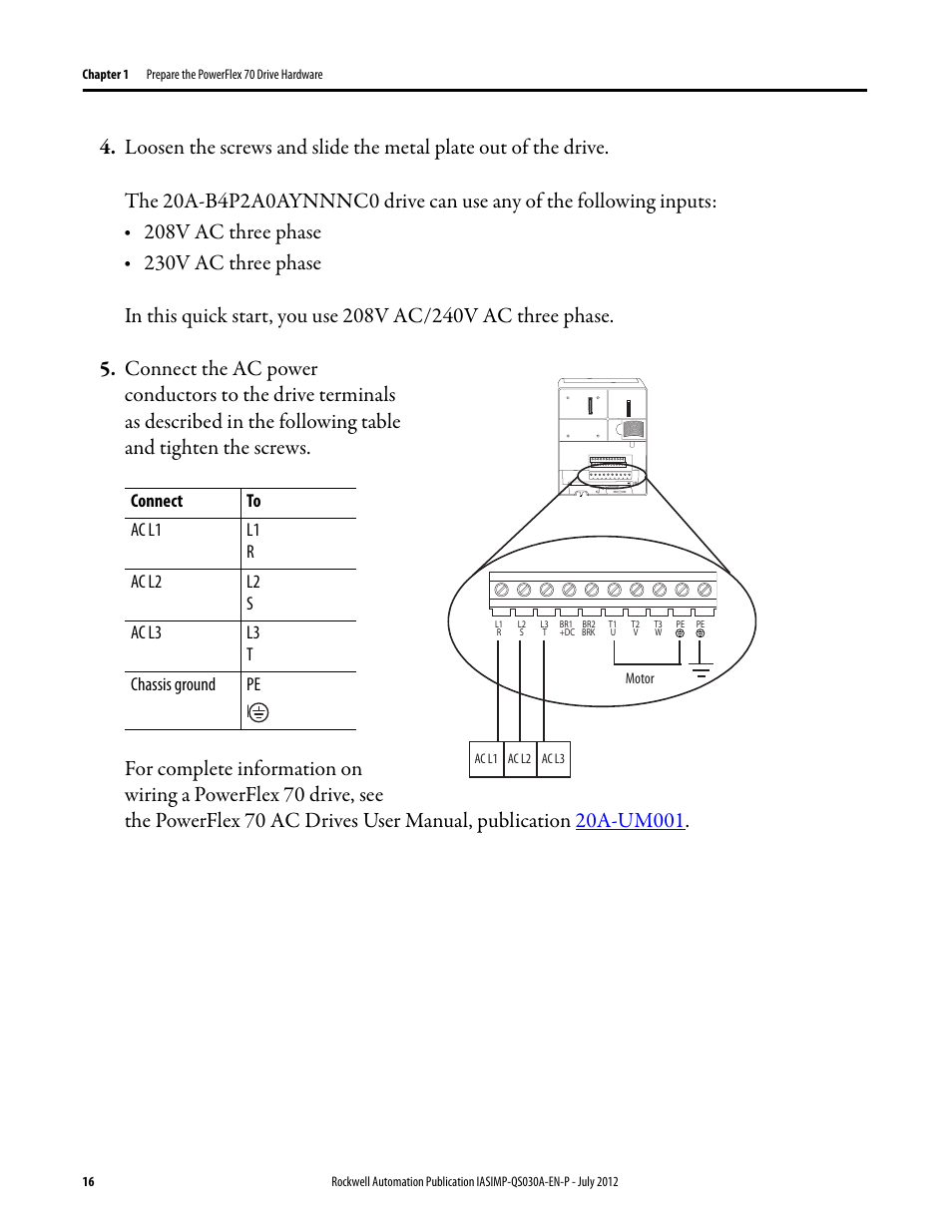 208v ac three phase | Rockwell Automation Logix5000 Control Systems: Connect a PowerFlex 70 Drive over DeviceNet Quick Start User Manual | Page 16 / 54
