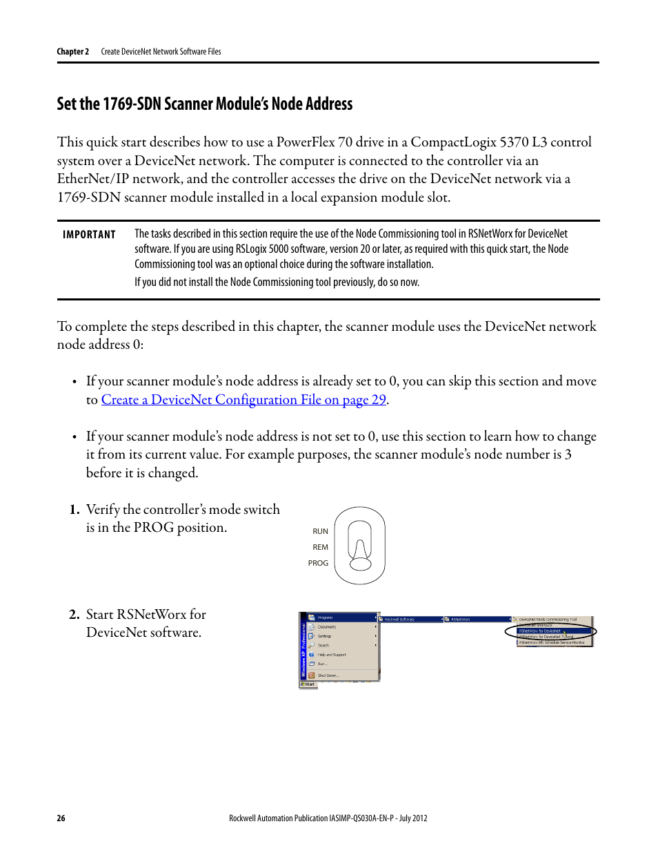 Set the 1769-sdn scanner module’s node address, Set the 1769-sdn, Scanner module’s | Node address, Set the | Rockwell Automation Logix5000 Control Systems: Connect a PowerFlex 70 Drive over DeviceNet Quick Start User Manual | Page 26 / 54