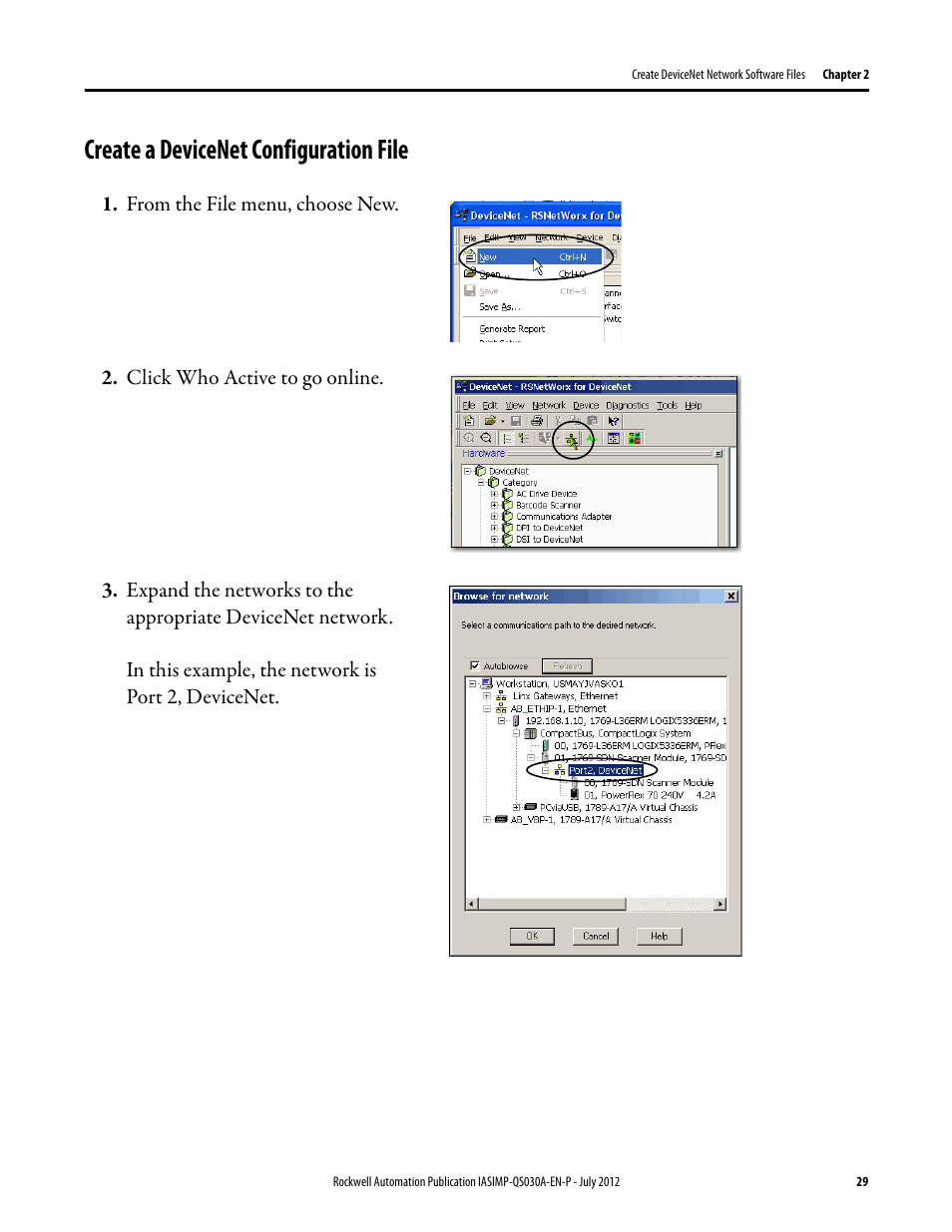 Create a devicenet configuration file, Create a, Devicenet | Configuration file | Rockwell Automation Logix5000 Control Systems: Connect a PowerFlex 70 Drive over DeviceNet Quick Start User Manual | Page 29 / 54
