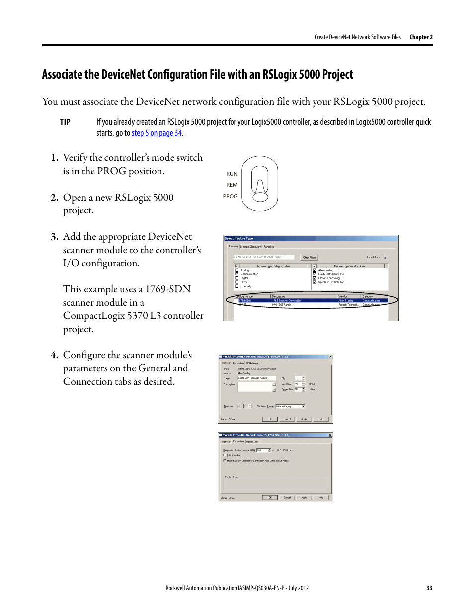Associate the, Devicenet, Configuration file | With an rslogix, 5000 project | Rockwell Automation Logix5000 Control Systems: Connect a PowerFlex 70 Drive over DeviceNet Quick Start User Manual | Page 33 / 54